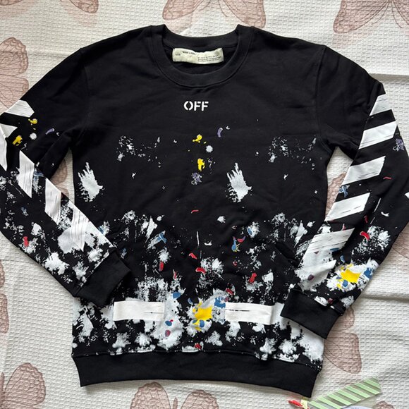 Off-White Black Paint Splattered Crewneck Sweatshirt - Picture 1 of 9
